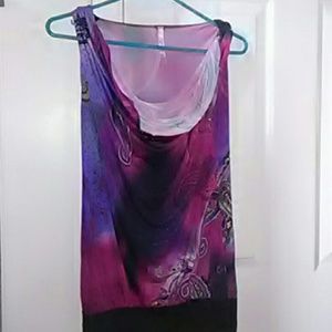 Pink, purple, and blue top